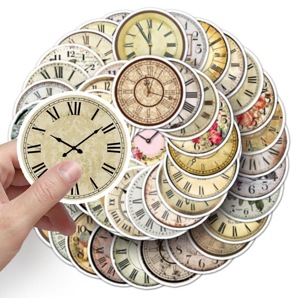 50PCS Waterproof Retro Clock Stickers: Vintage Creative Designs for Scrapbooks, Cards, and Water Bottles