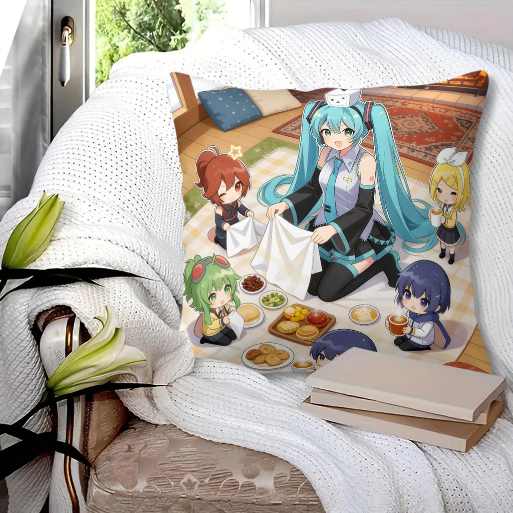 Hatsune Miku Print Short Plush Throw Pillow/Sofa Cushion/Simple Nap Mat/Office Lumbar Support Cushion, Anime Home Decor