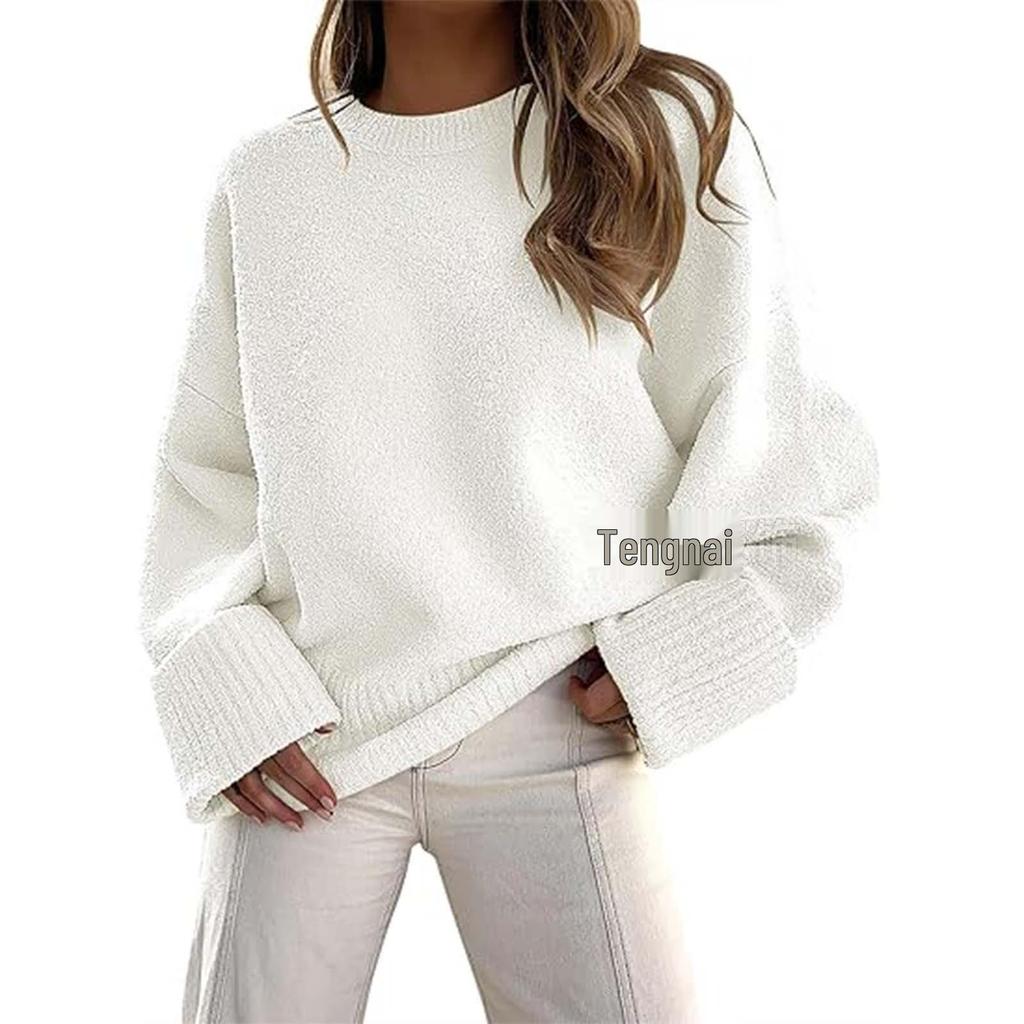 Women's 2026 Long Sleeve Solid Color Round Neck Loose Sweater