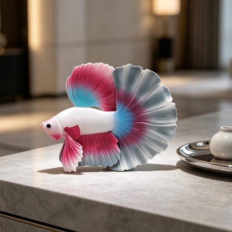 Mini Betta Fish Statue for Shelf Decors, Colorful PVC Tropics Fish Model Ornament with Realistic Detail for Desk and Living Space