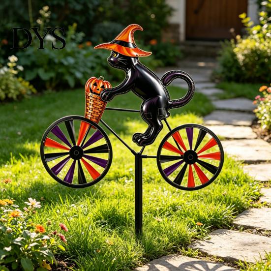 Decorative Stakes for Flower Beds Halloween Wizard/Ghost/Black Cat/Skeleton Bicycle Ground Stake Ornament, Metal Garden Stakes, Gift Lovers