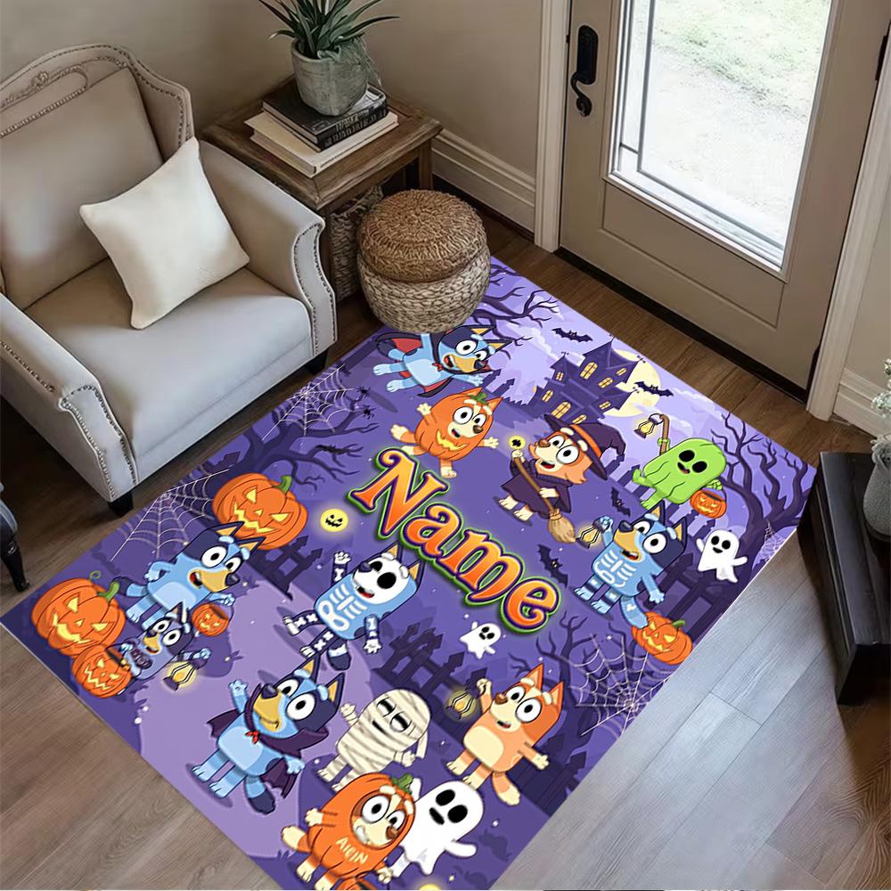 Halloween Bluey Family Personalized Text Area Rug Design for Entryway Dining Room Living Rooms Decorate Room Antislip Carpet Decorate Offices