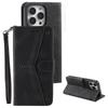 For iPhone 16 Pro Case Leather Flip Phone Cover Splicing Stitching