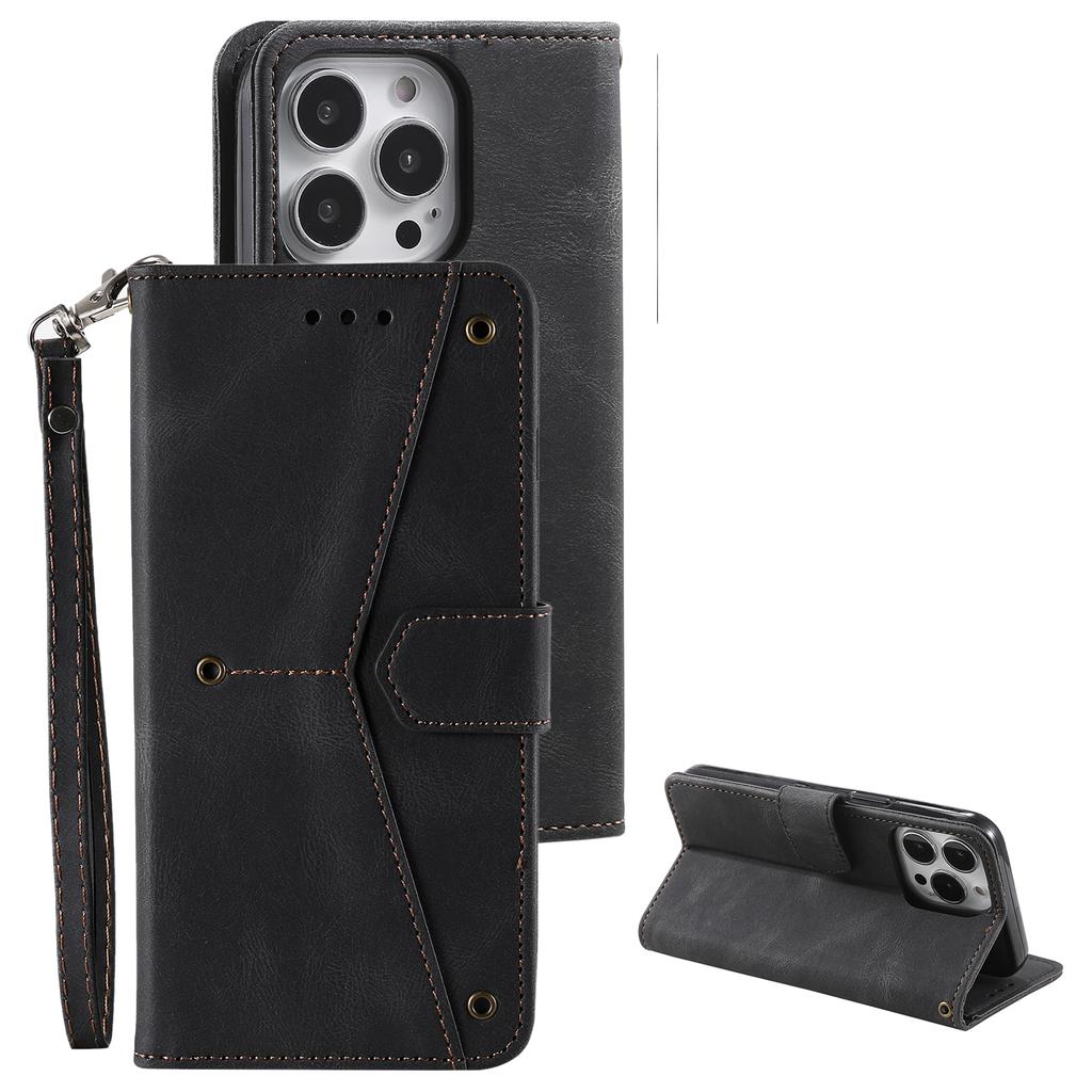 For iPhone 16 Pro Case Leather Flip Phone Cover Splicing Stitching