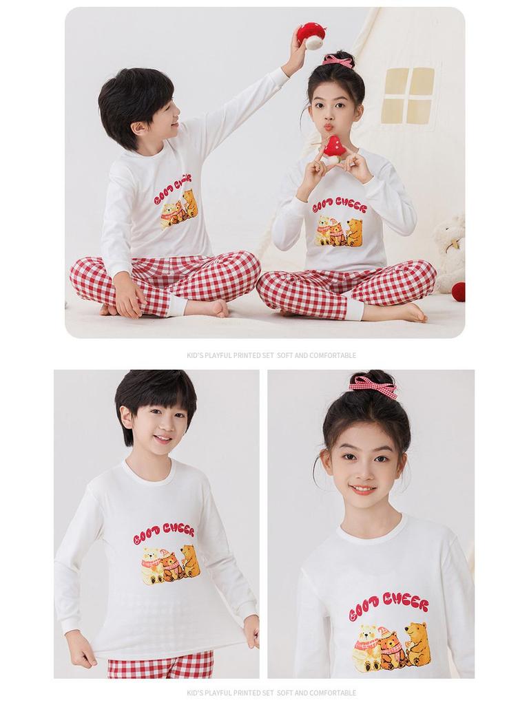 2025 Warmer Baumwoll-Pyjama-Set für Kinder im Herbst - Langarm-Unterwäsche und Raglan-Homewear für Jungen und Mädchen