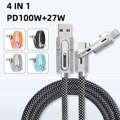 4 In 1 100W USB Type C To Type C Nylon Braided Cable Fast Charging Data Cable for iPhone 16 12 13 14 15 Pro Max Samsung Xiaomi