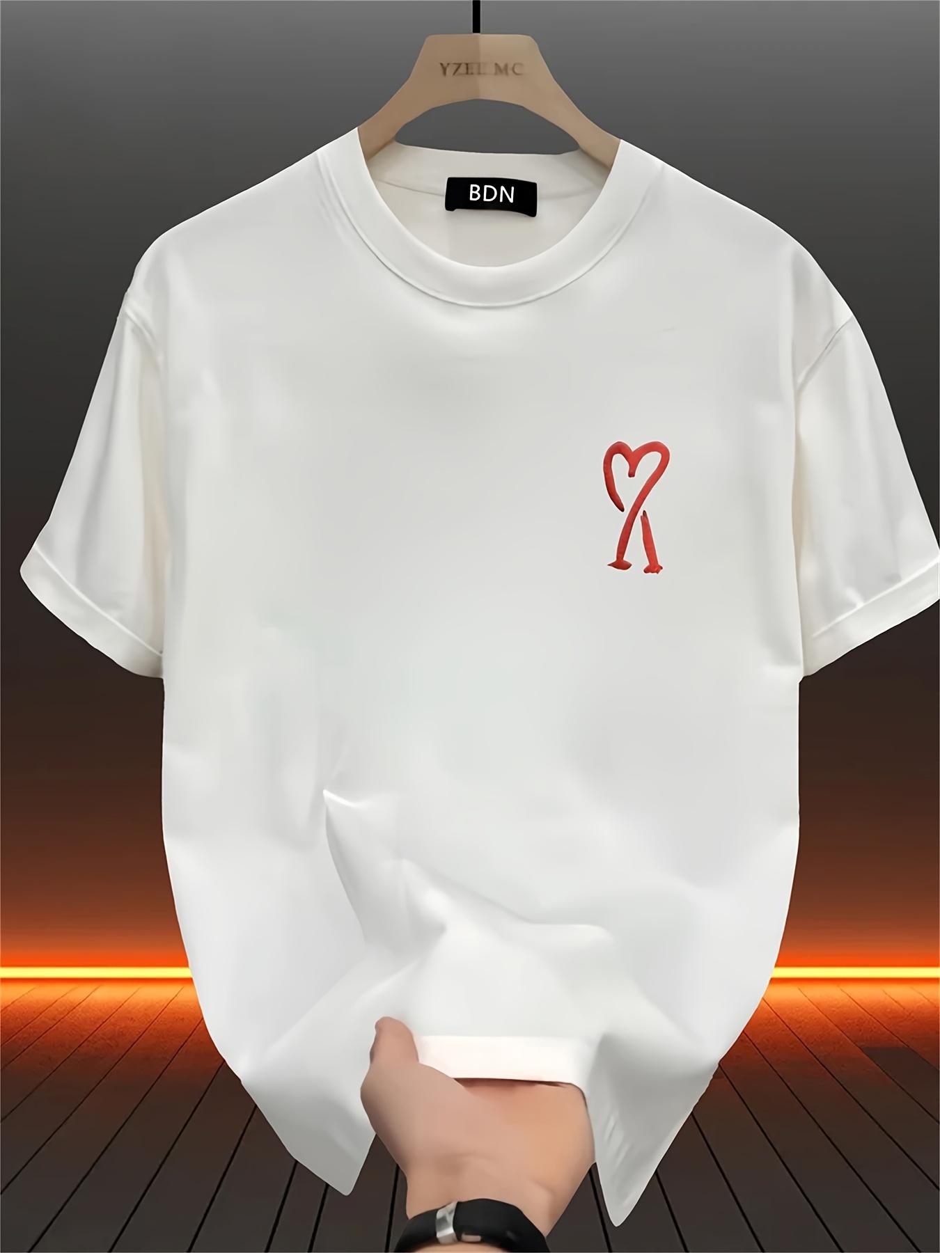 Mens Casual Cotton Tee with Heart and Diamond Print  Short Sleeves Crew Neck Casual Style  Comfort Fit S