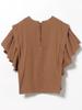 Beams Heart Twill Gauze Frill Sleeve One Size Women's S/S Blouse, Brown,