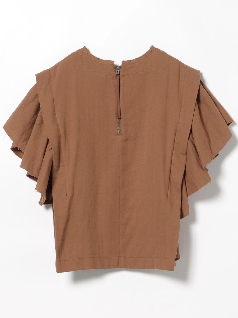 Beams Heart Twill Gauze Frill Sleeve One Size Women's S/S Blouse, Brown,