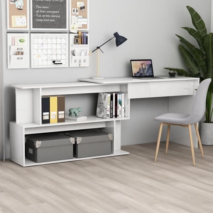 VidaXL Bureau d'angle Blanc brillant 200x50x76 cm Aggloméré