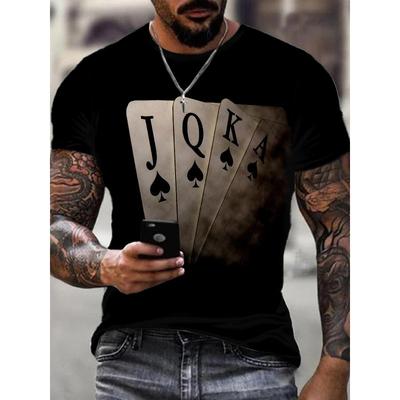 Vêtements pour hommes Impression style numérique carte à jouer 3D Décontracté Manches courtes Col rond Oversize Mode Sport T-shirt