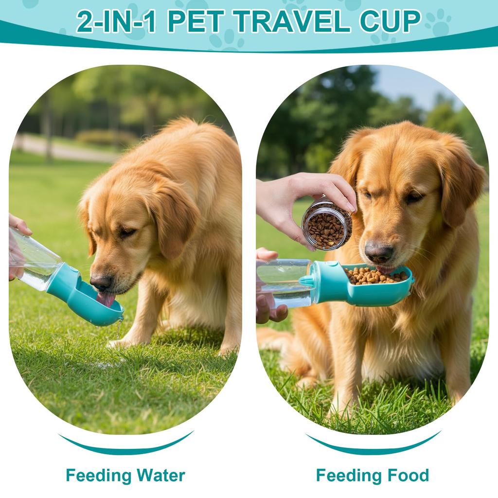 Portable Food Grade Material Dog Cat Travel Pet Water Cup Bottle with Food Dispenser Puppies Outdoor Walking Bowl 320/500ml