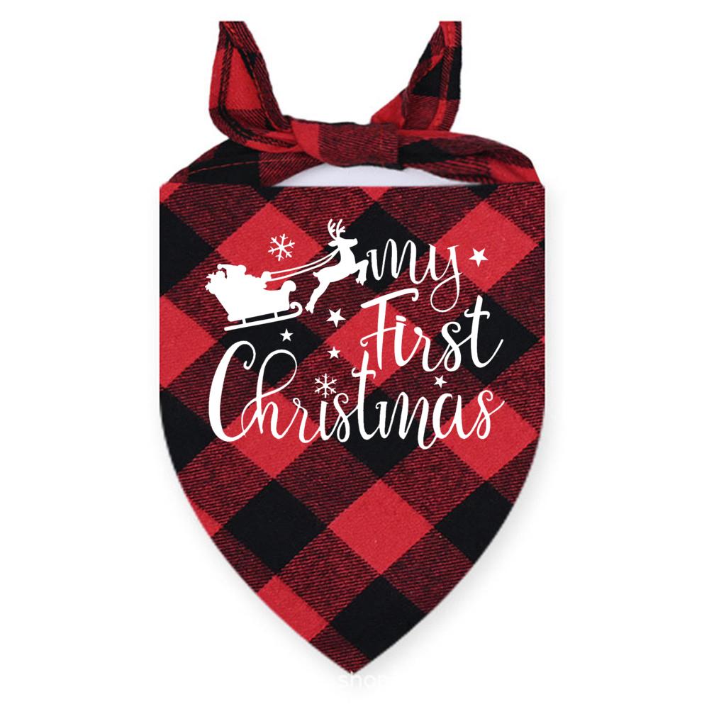 My First Christmas Print Dog Bandanas Large Pet Scarf Pet Bandana for Dog Plaid Bow Ties Collar Cats Dogs Xmas Scarf Accessories