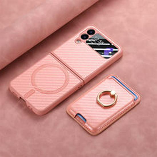 Samsung Z Flip6 Carbon Fiber Phone Case with Magnetic Card Holder for Z Flip5