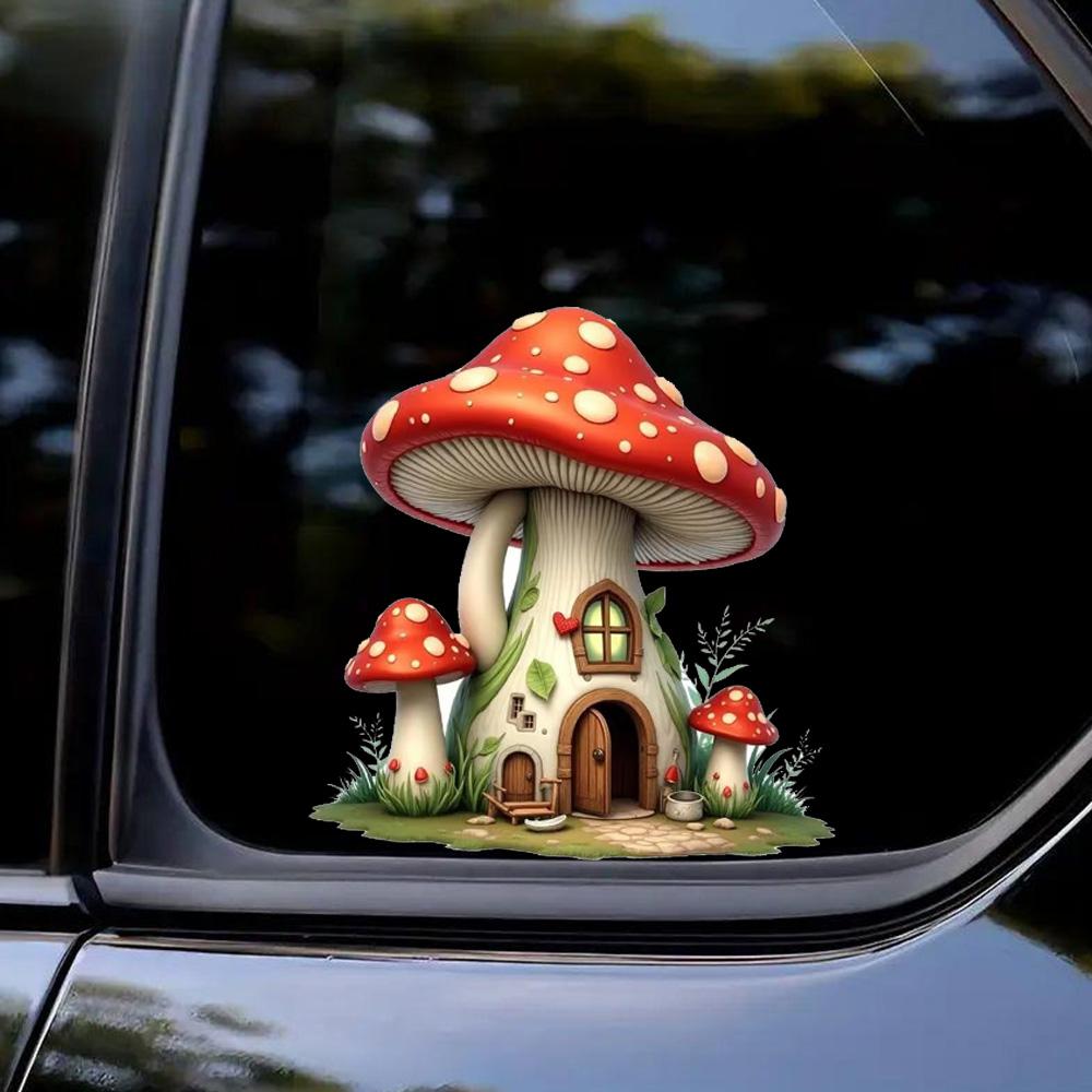 QT2056#15CM Whimsical Mushroom House Creative Decorative Stickers, Suitable for a Variety of Scene Decorations, Such As Cars, Trucks