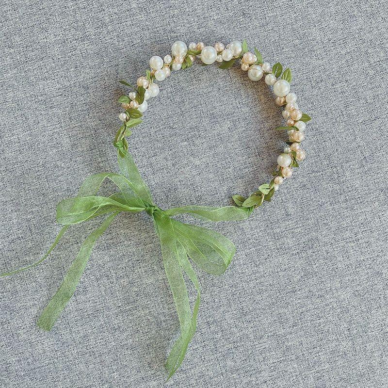 

Fresh Forest Style Leaf & Pearl Headband for Girls-Tulle Braided Hair Accessory, Elegant & Natural,Perfect for Little Princesses
