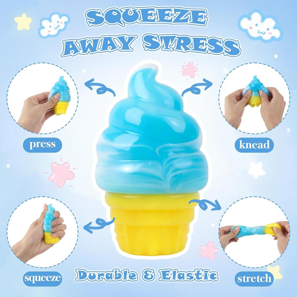 Ice Cream Squishy Stress Relief Toys, Cute Fidget Toys Squishies for Kids Youth Adults, Sugar Squishies Handheld Stress Ball for Anxiety Relief Focus