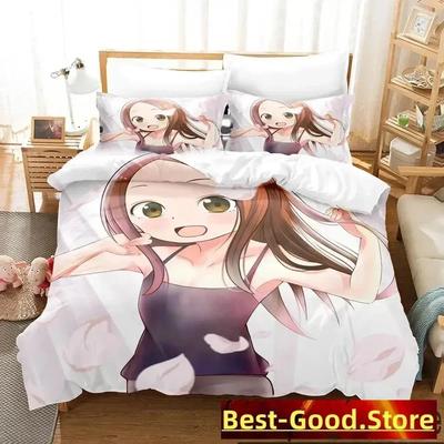 Teasing Master Takagi-san Bedding Set Printed With Pillowcase Bed Duvet Cover Soft Queen King Size Bedclothes Home Boys Adult