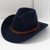 Western Cowboy Hat Men's and Women's Felt Top Hat Metal Rivet Leather Square Buckle Belt Hat Party Jazz Hat