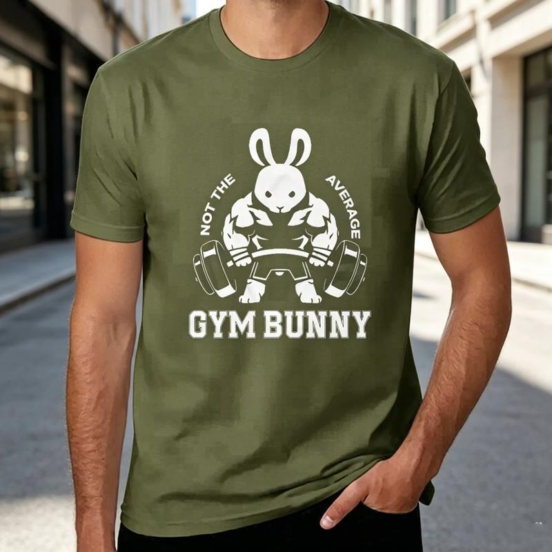 Funny Gym Bunny Graphic T Shirt Unisex Unisex Fitness Workout Tee 100 Cotton with Muscle Rabbit Print Casual Short Sleeve Top