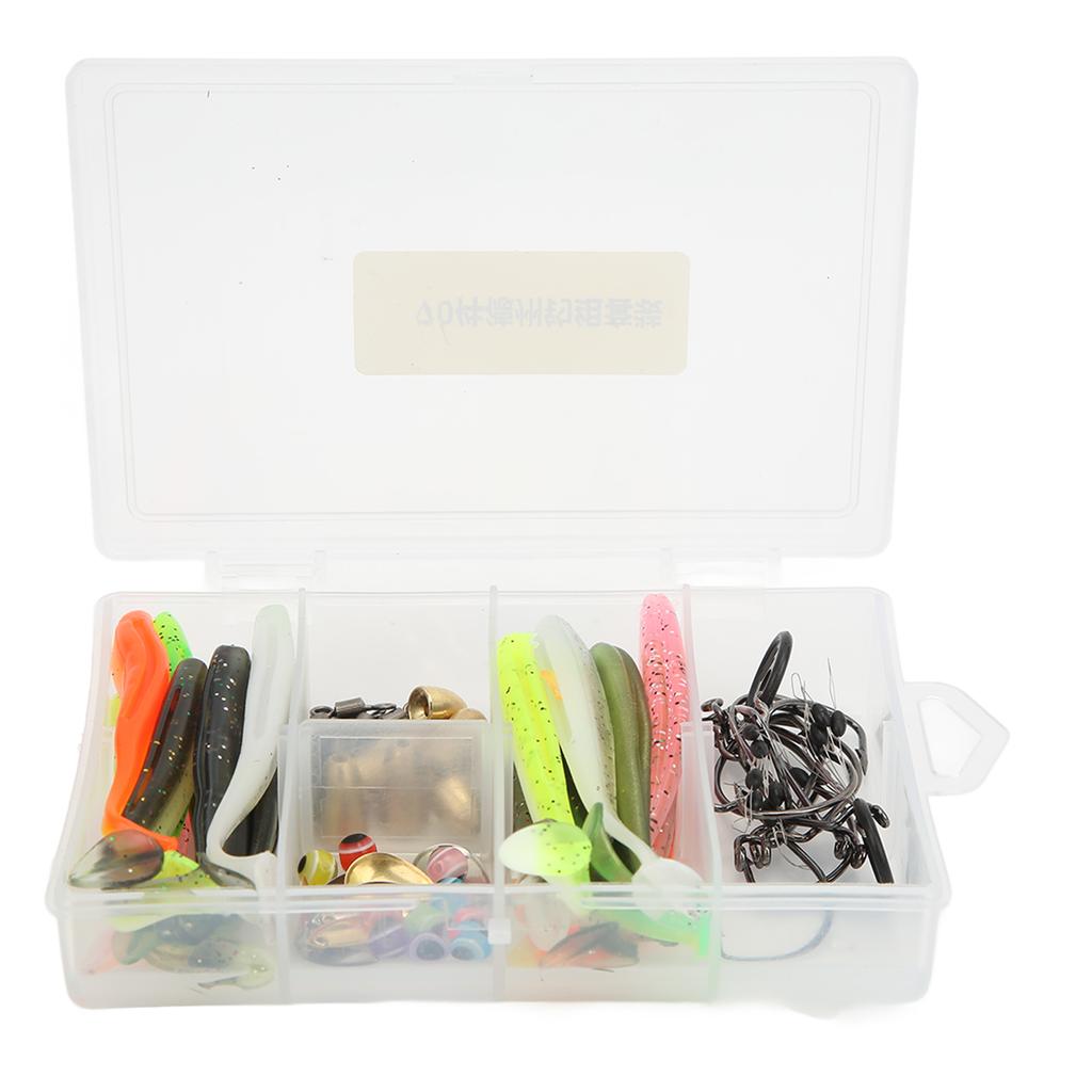 66 Stück Angelzubehör-Set Angelzubehör-Set mit Tacklebox inklusive T-Tail Weichköder Offset