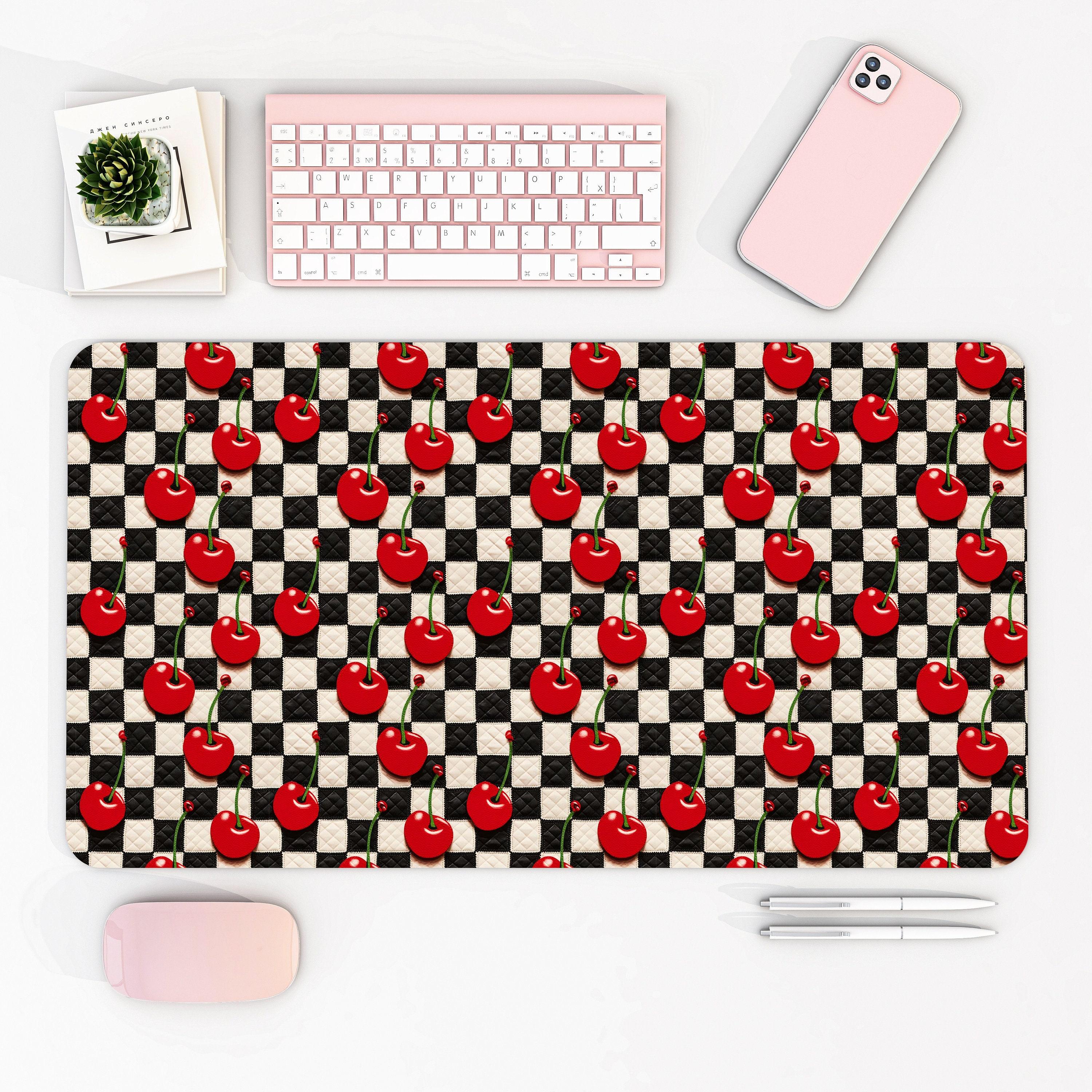 Fashionable Retro Cherry Checkerboard Embroiderystyle Deskmatretro Cherry Checkerboard Designcool Gaming Desk Matdesktop Mat 400X800X2mm