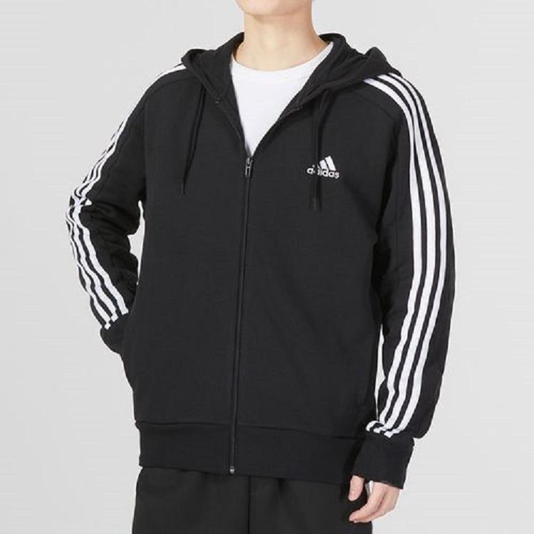 New Adidas Essentials French Terry 3 Stripes Full Zip Hoodie IC0433