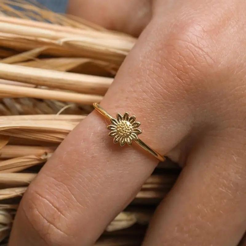 Sunflower Sun Flower Ring, Women'S Jewelry Index Finger Ring, Fresh Literary Temperament Ring Woman