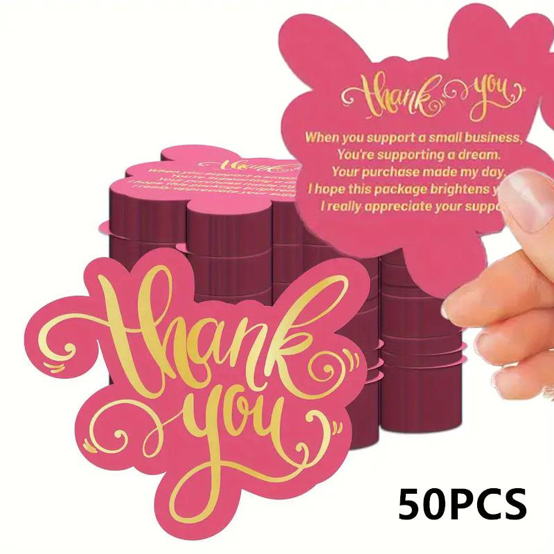 50pcs Thank You Cards For Small Businesses Owners, Pink Mini Business Thank You Cards, for Online Retailers with Insert Notes