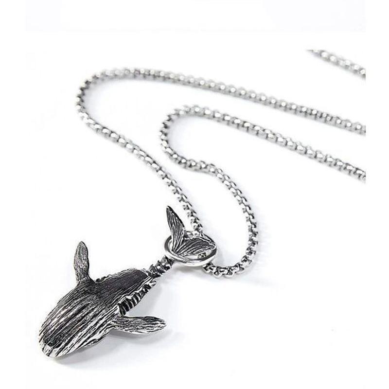 Ocean Vintage Oxidized Black 52HZ Whale Pendant Necklace With Stainless Stell Link Chain For Men Women Love Jewelry