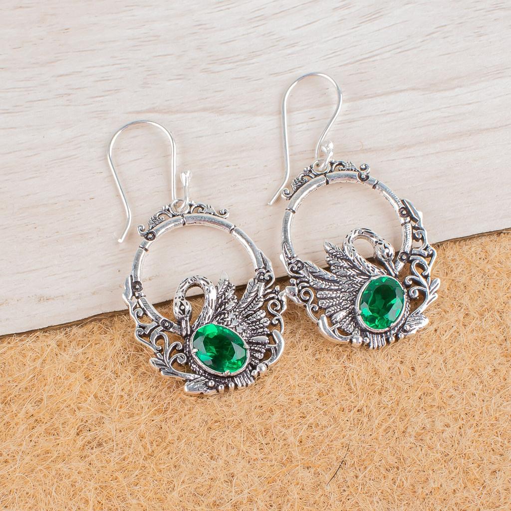 Chrome Diopside Gemstone 925 Sterling Silver Jewelry Drop/Dangle Earrings1.64" CE-2-10