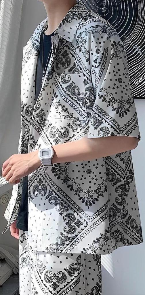 Paisley Pattern Short Sleeve Shorts Top and Bottom Set Street Style Collared Shirt and Shorts Set Short Sleeve Set Setup 2 Piece Set Patterned Shirt