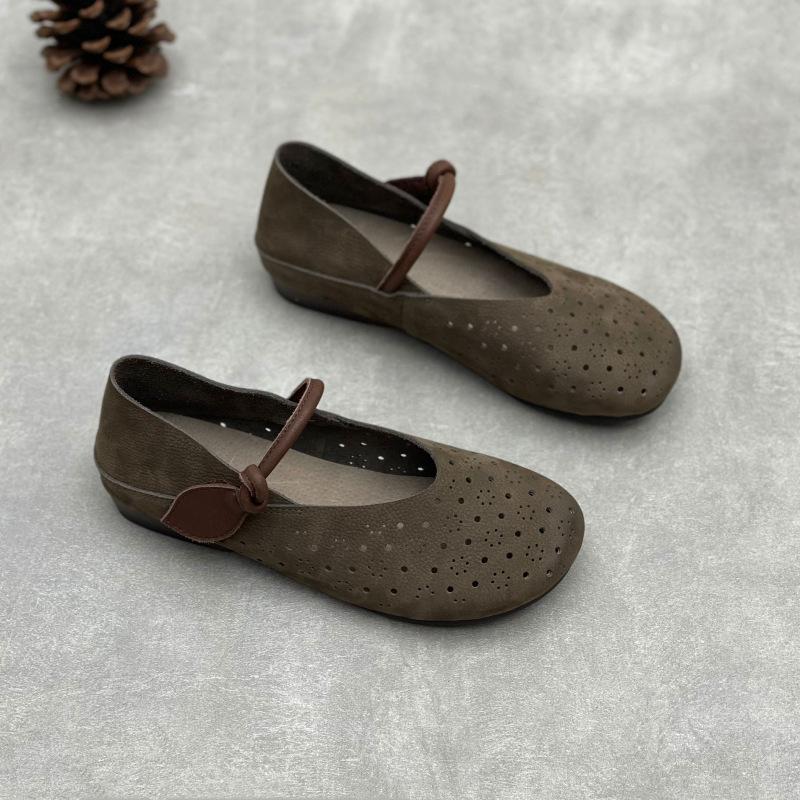 Fashion GKTINOO Hollow-out Breathable Genuine Leather Flats Spring/summer 2025 New Soft Soled Comfortable Cowhide Women's Shoes