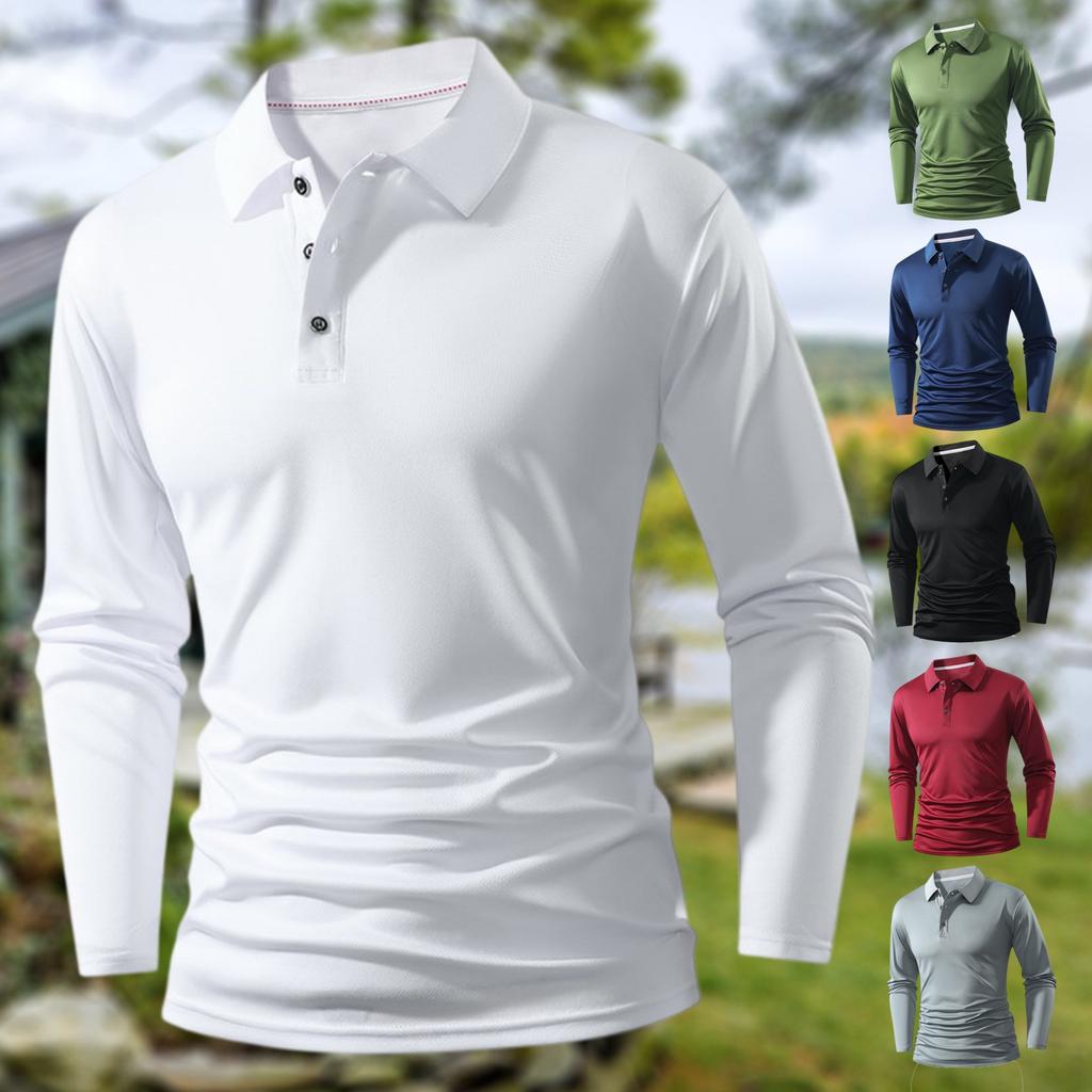 Men's Solid-Color Lapel Shirt, Casual And Business Button-Up Long-Sleeved T-Shirt Top