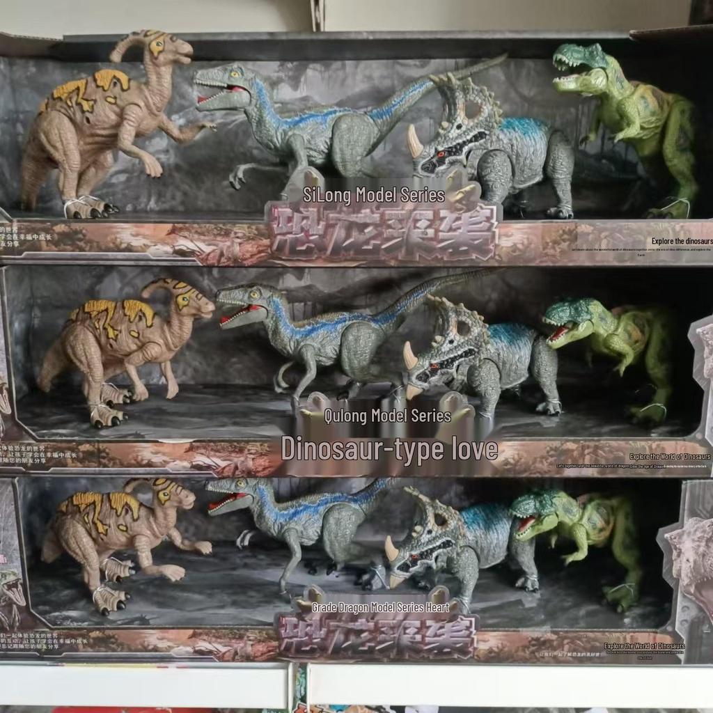 Movable Dinosaur Toy: Pterodactyl, Triceratops, & Tyrannosaurus Models with Open Mouth