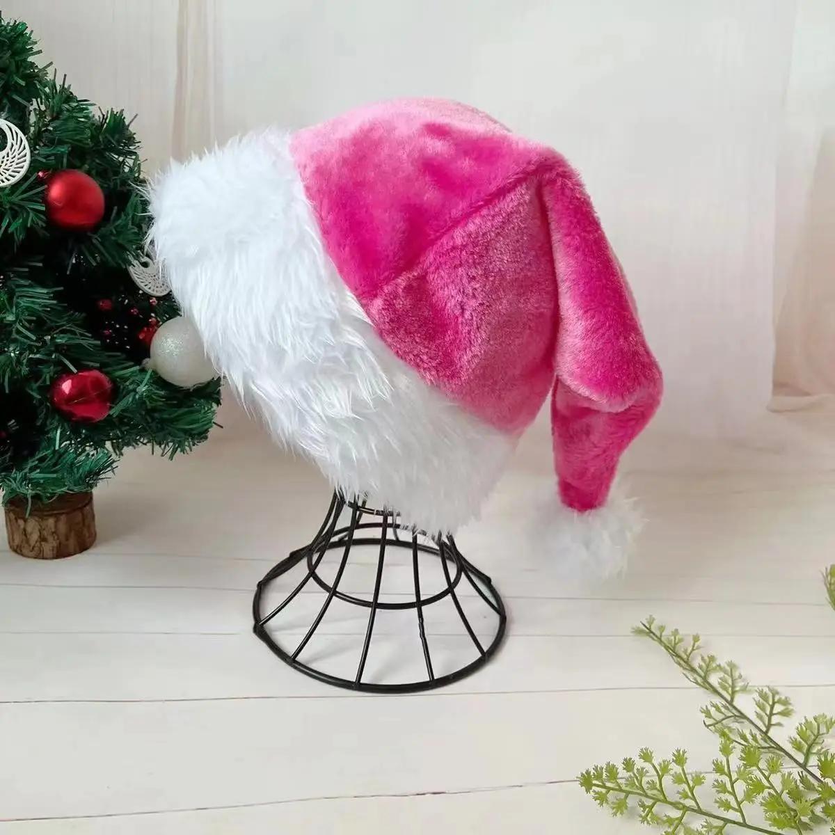 

Pink Plush Santa Hat for Christmas, Unisex Adult & Kid, Red/Black Xmas Party Accessory, 2025 New Year Festive Holiday Decoration 30x45cm
