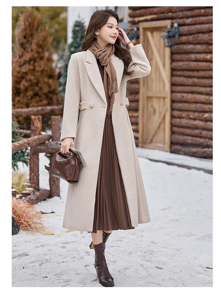 Women's Double-Breasted Lapel Wool Coat - Autumn/Winter Korean Fashion