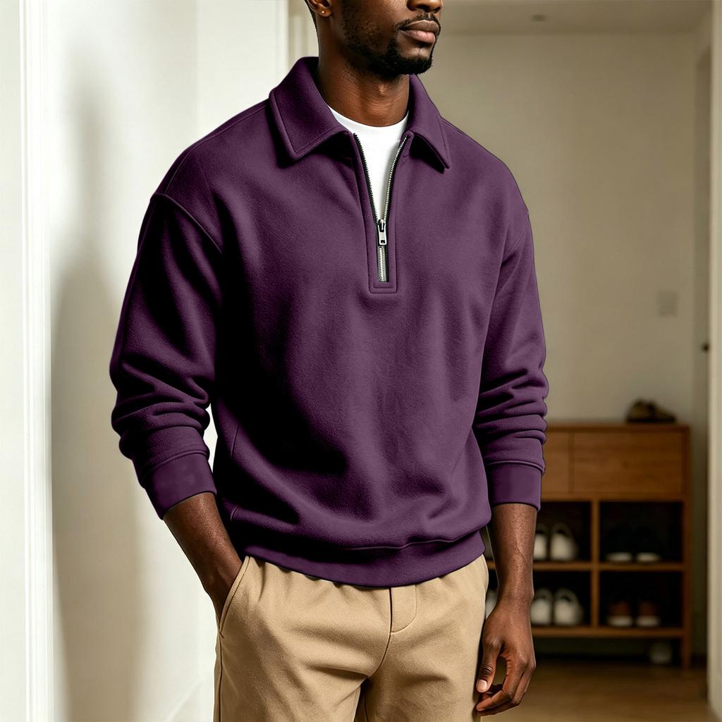 Men's Casual Full Zip Sweatshirt with Long Sleeves and Collar for Daily Wear