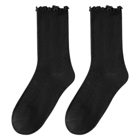 1 Pair Women Summer Socks Mid-tube Thin Shirring Lace Anti-slip Cooling Solid Color High Elasticity Sweat Absorption Adult Home Yoga Socks Piled Socks