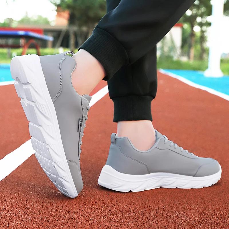 BKQUMen Running Shoes Waterproof Leather Sneakers Outdoor Sport Shoes Men Lightweight Walking Shoes