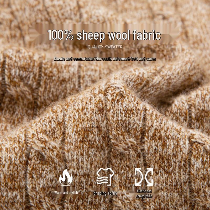 Luosi Men's Autumn/Winter 12-Gauge Thick Cable Knit Stand-Collar Half-Zip Wool Sweater