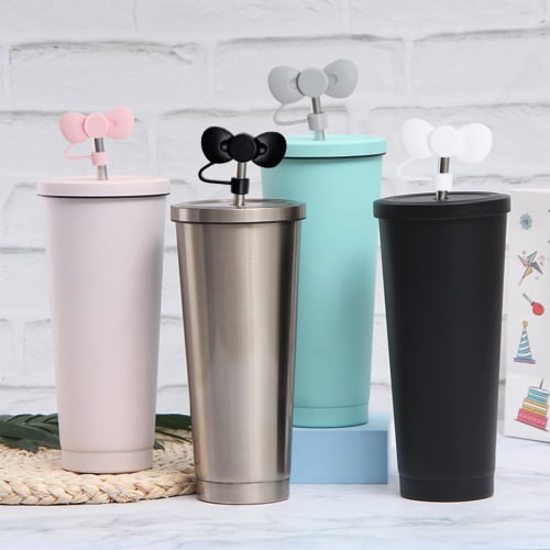 aninako Straw Caps, 4 Colors, Set of 4, Ribbon Straw Covers, Dustproof and Leakproof Straw Tip Covers, Cute Reusable Straw Tip Covers for 10mm Straws,