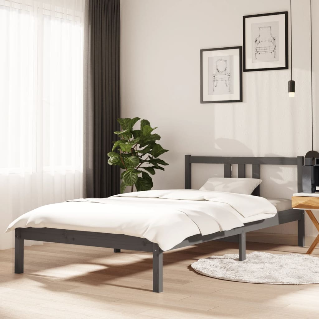Solid Wood Bed Gray 100 x 200 cm