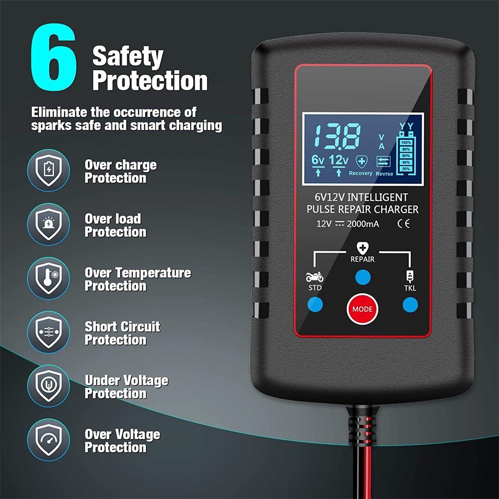 6V 12V 2A Intelligentes Autobatterieladegerät Automobil ASE Adapterkabel Für Motorrad Kinderspielzeug Rasenmäher Batterieladegerät EU-Stecker