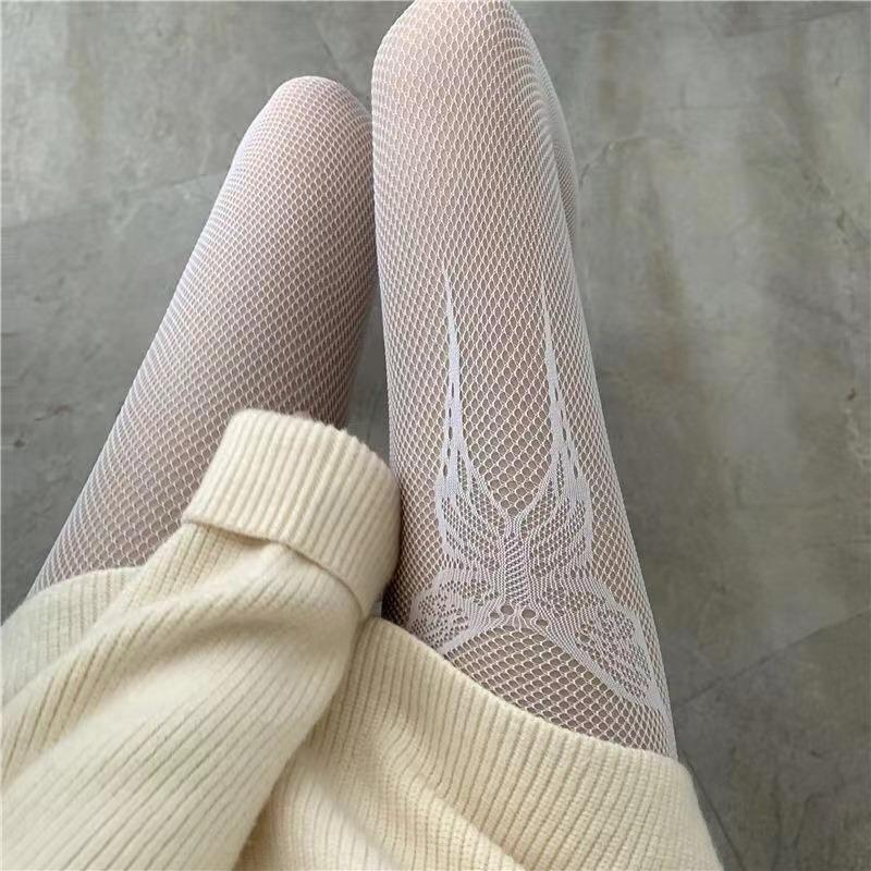 Gothic Girls Big Butterfly Print Stockings New Design Women Goth Punk Mesh Fish Net Pantyhose Sexy Stockings