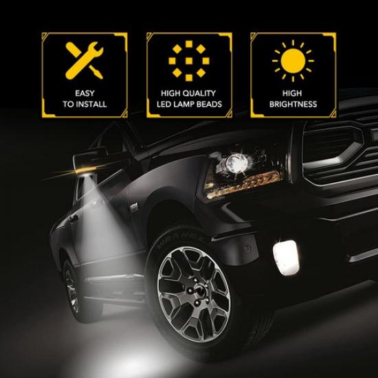 For 09-22 Dodge Chrome RAM Dual Side Color LED Mirror Light Puddle Lamps Signal