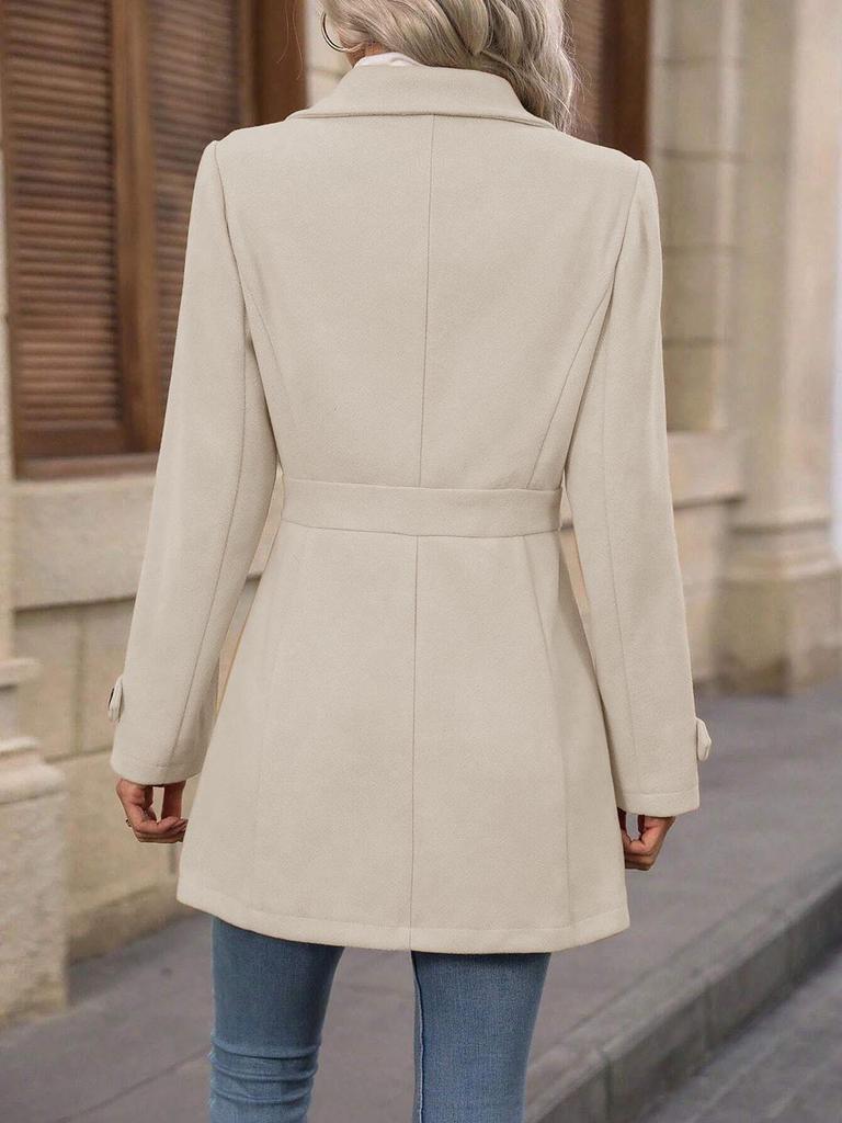 Abrigo de Lana Elegante de Longitud Media con Botón de Solapa y Diseño Entallado