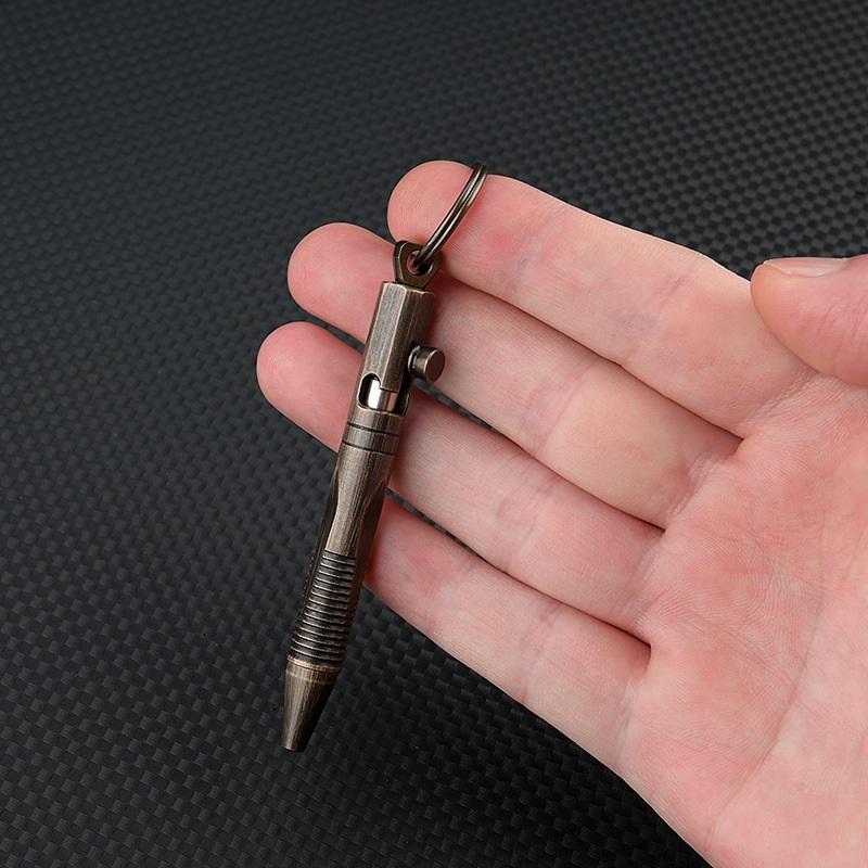 Mini Brass Pen Outdoors Portable Writing Tools Cylindrical Bolt Ballpoint Pen Key Pendant Business Signature Stationery Pen EDC
