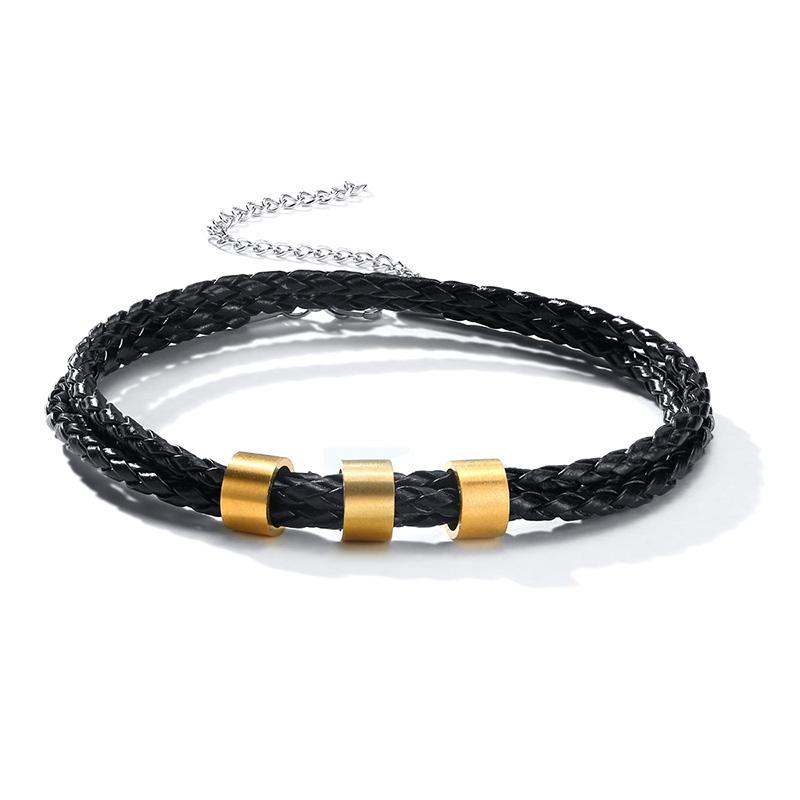 Vnox Free Personalize Family Name Bracelets for Men Layered Leather With Beads Charm Bracelet Couple Anniversary Gift to DAD Son
