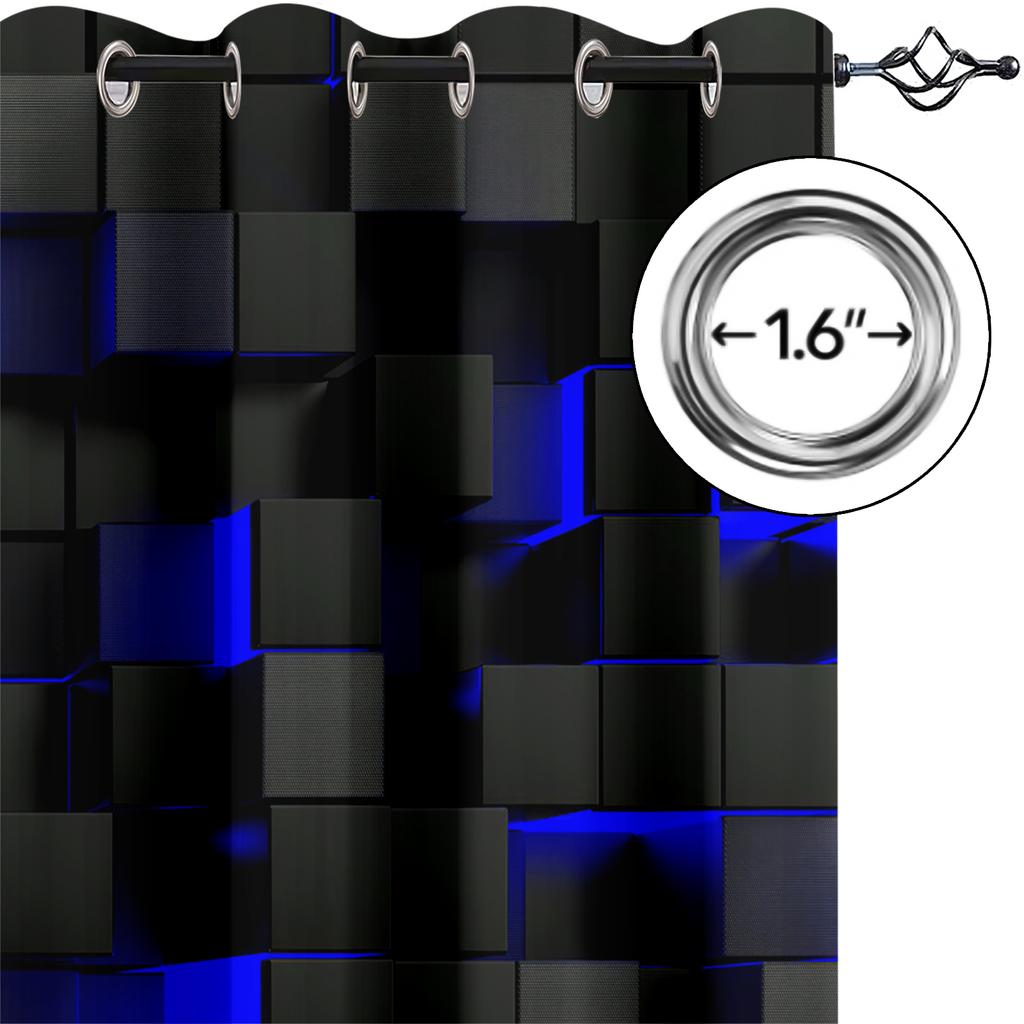 Ensemble de 2 Rideaux Décoratifs Mode pour Chambre à Coucher Salon Bureau Espace Treillis Blocs Rouge Noir Bleu Fabriqué en Polyester